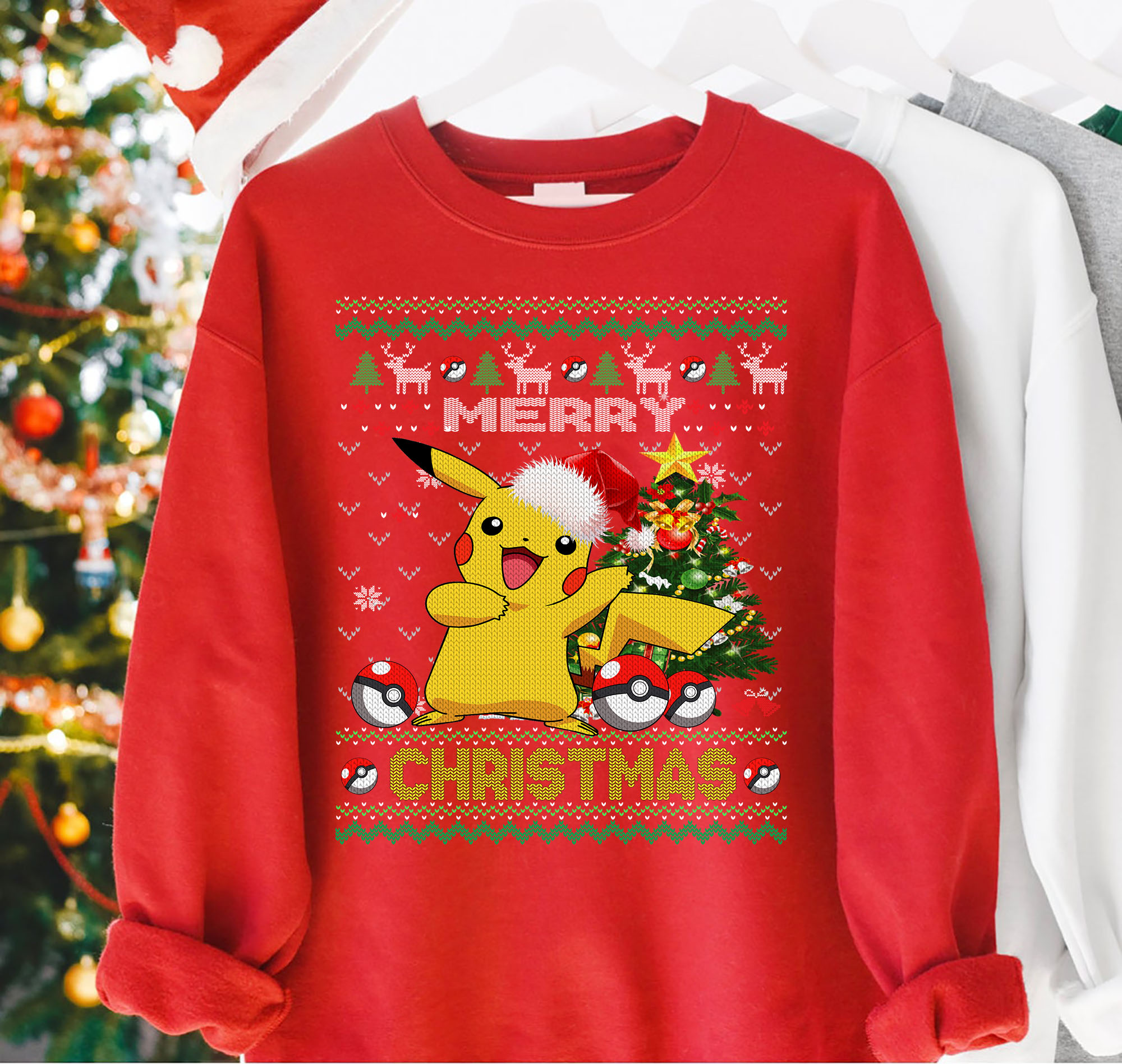Pokemon Pikachu Merry Christmas Ugly Sweatshirt, Pikachu Christmas Sweatshirt, Pokemon Family Shirts, Pokemon Christmas Kid Shirt