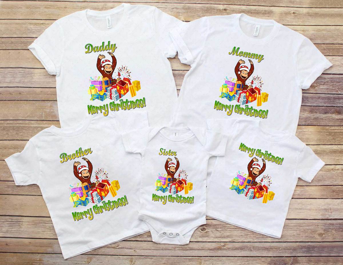 Personalized Curious George Christmas Family Shirt, Curious George Shirt, Curious George Birthday,Christmas Gifts, Christmas Family Shirt
