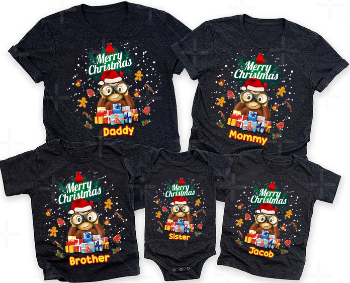 Curious George Christmas Family shirt, Curious George Christmas Shirt, Monkey Kid Shirt, Monkey Birthday Shirt