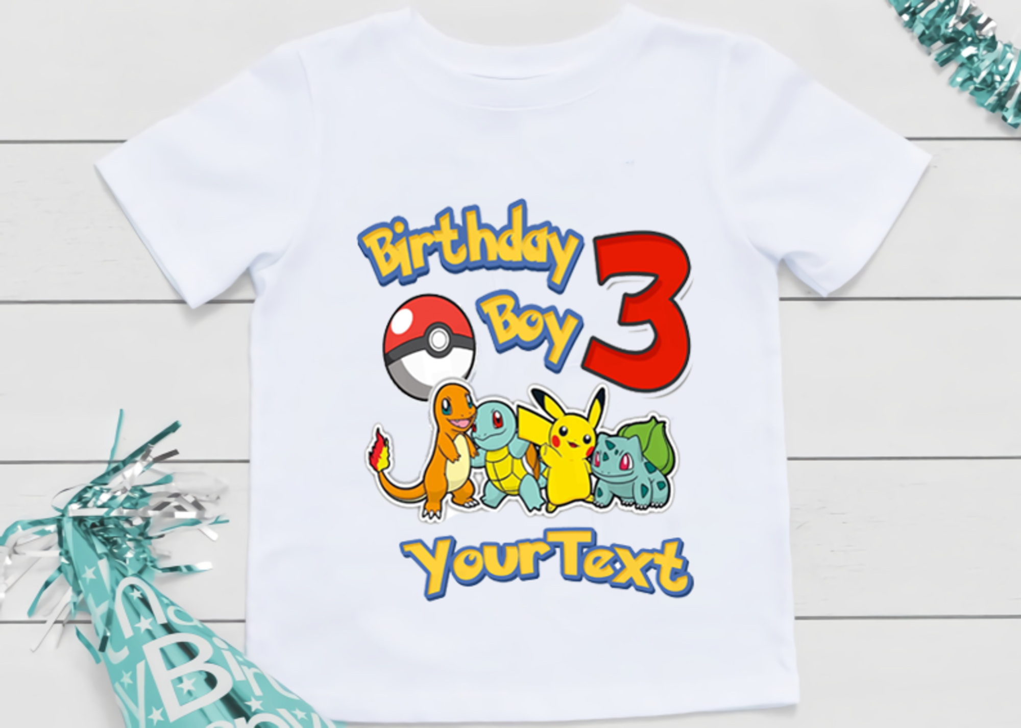 Pikachu Pokemon Birthday Custom Gift Party Unisex Kids Tee short Sleeve Tshirt Raglan Family Personalized Add Name and Age