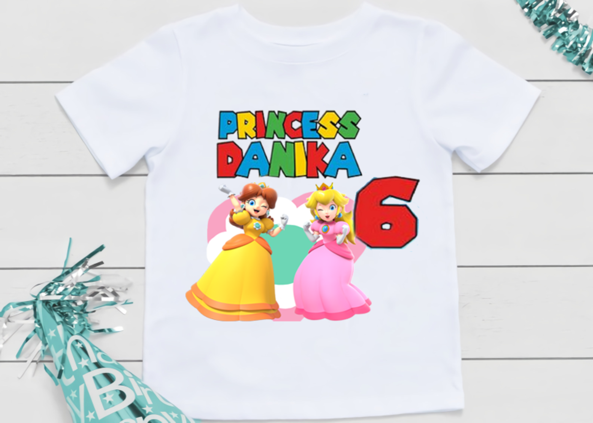 PRINCESS Peach Super Mario Shirt Party Birthday Custom Name and Age Gift Raglan Kids Family Matching Shirt Unisex Tee Short Sleeve Girl