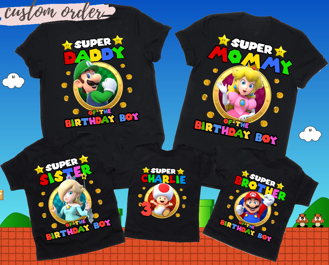 Super Family Mario Shirt, Personalized Birthday T-Shirt, Super Mario custom birthday shirt, Super Mario, birthday shirt