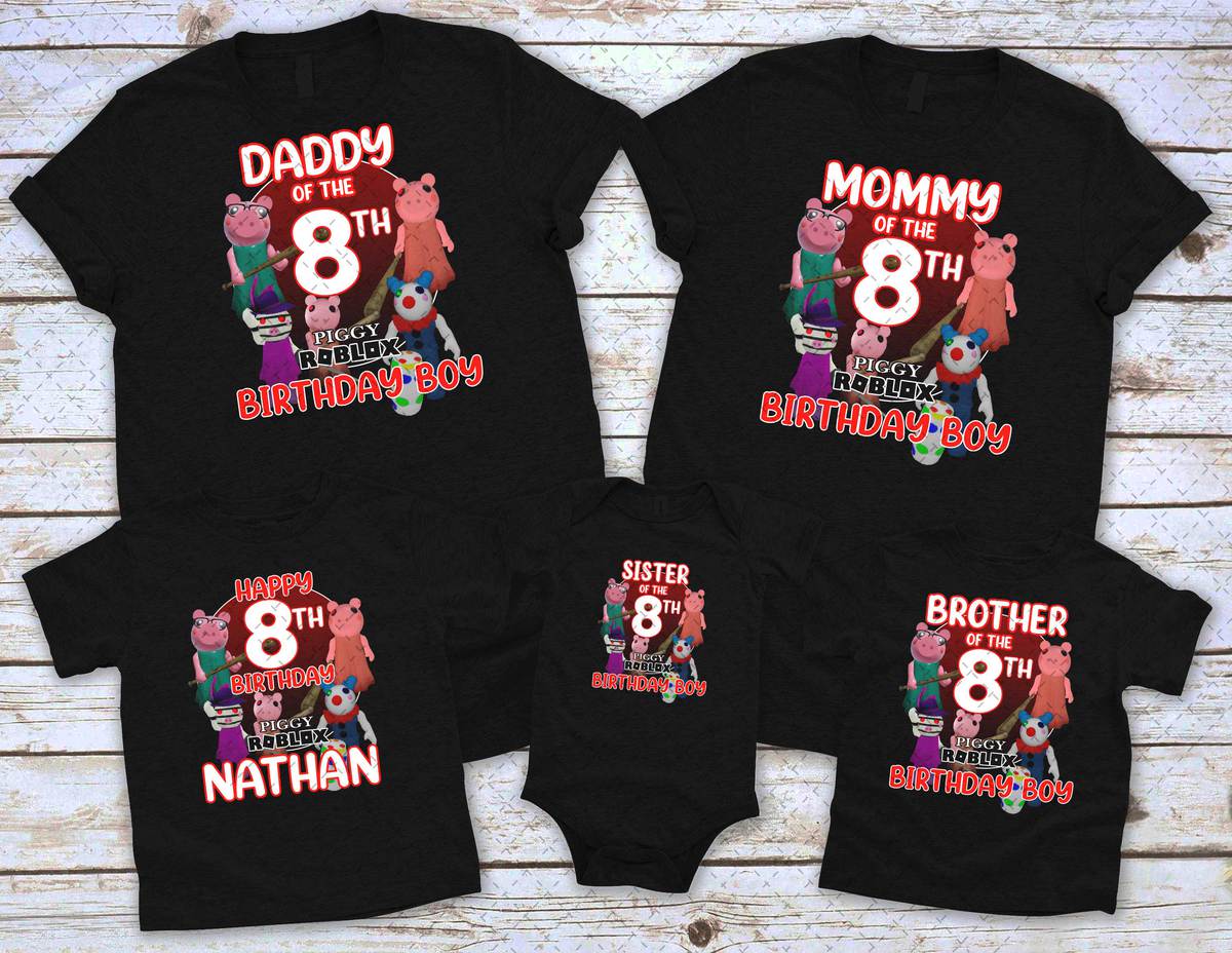 Personalized Roblox birthday shirt, Kids Birthday Shirt, Roblox Piggy Theme  Shirt, T-Shirt Gift Family Unisex, Custom name and age, party birthday shirt