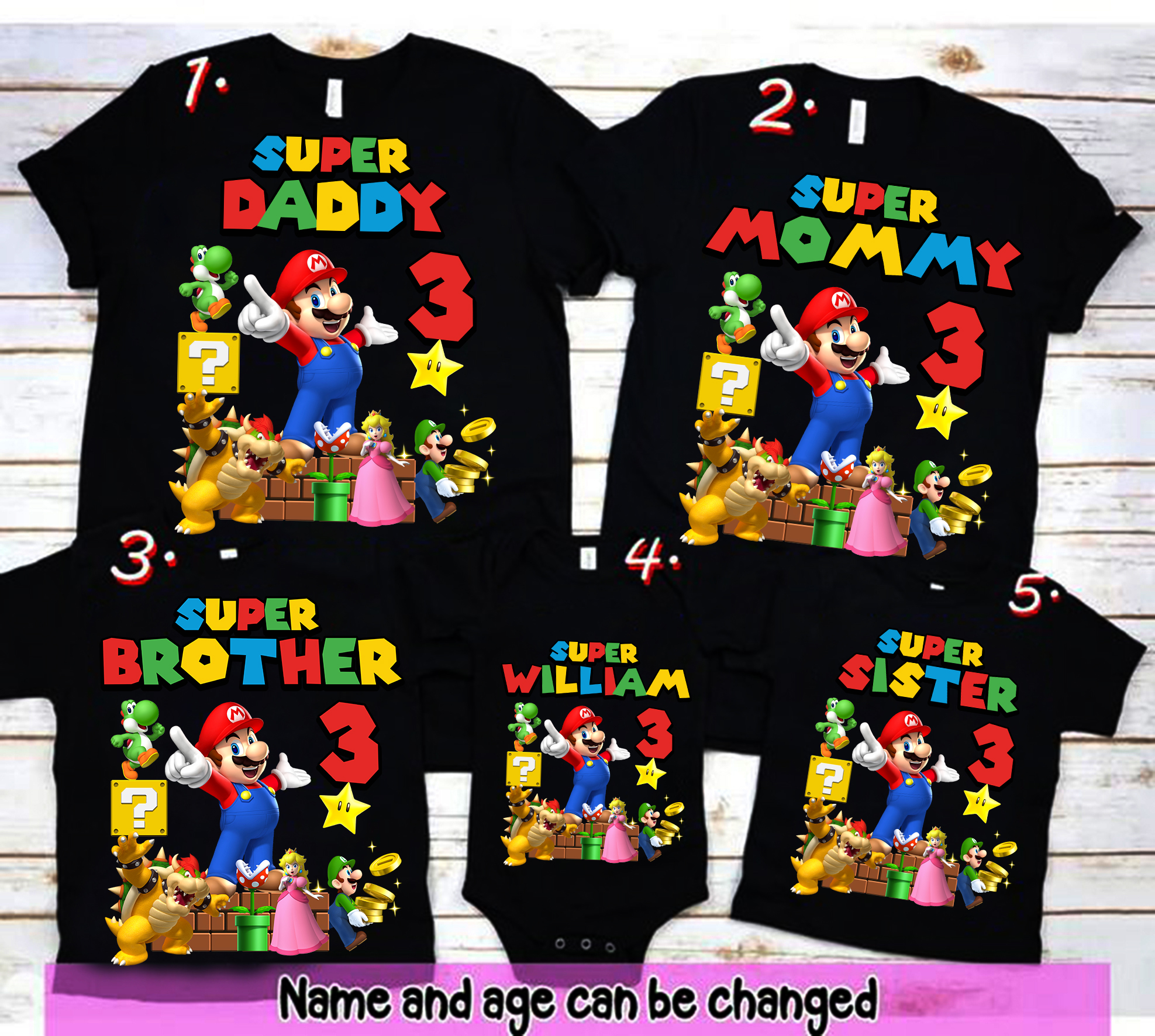 Custom Super Mario Birthday shirt, Super Mario Birthday Family T-shirts, Gaming Kid T-shirt, Super Mommy, Super Daddy, Peach Princess, Luigi
