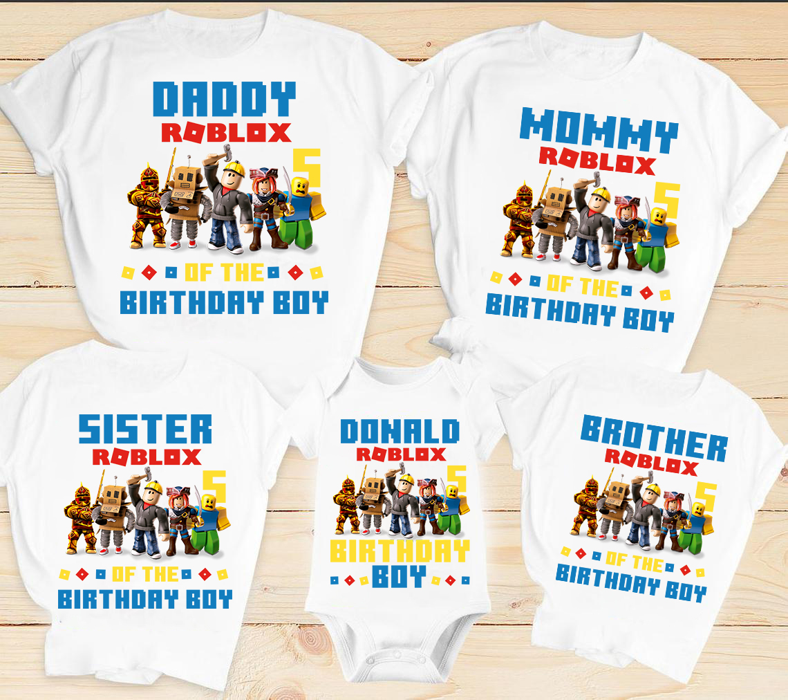Roblox Girl Boy Party Birthday Shirt, Custom Roblox personalize family t-shirts, Custom Name and Age