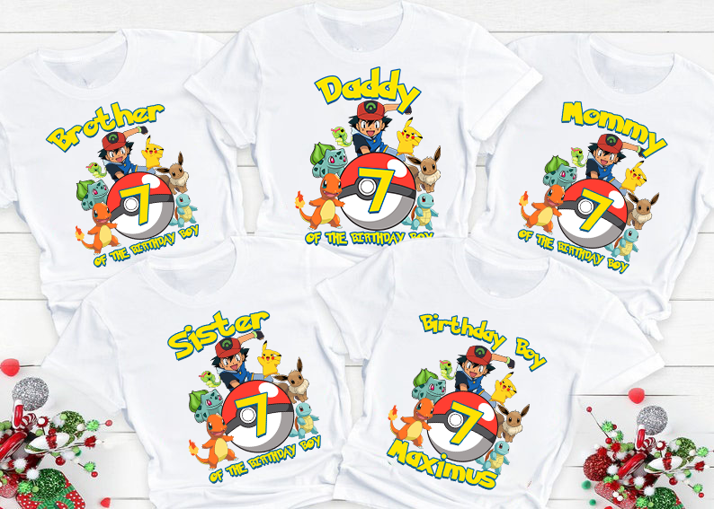 Custom Birthday Boy Pikachu Kids Shirts, Pokemon Birthday Family shirt, Pokemon birthday shirt,  Birthday Shirts For Kids