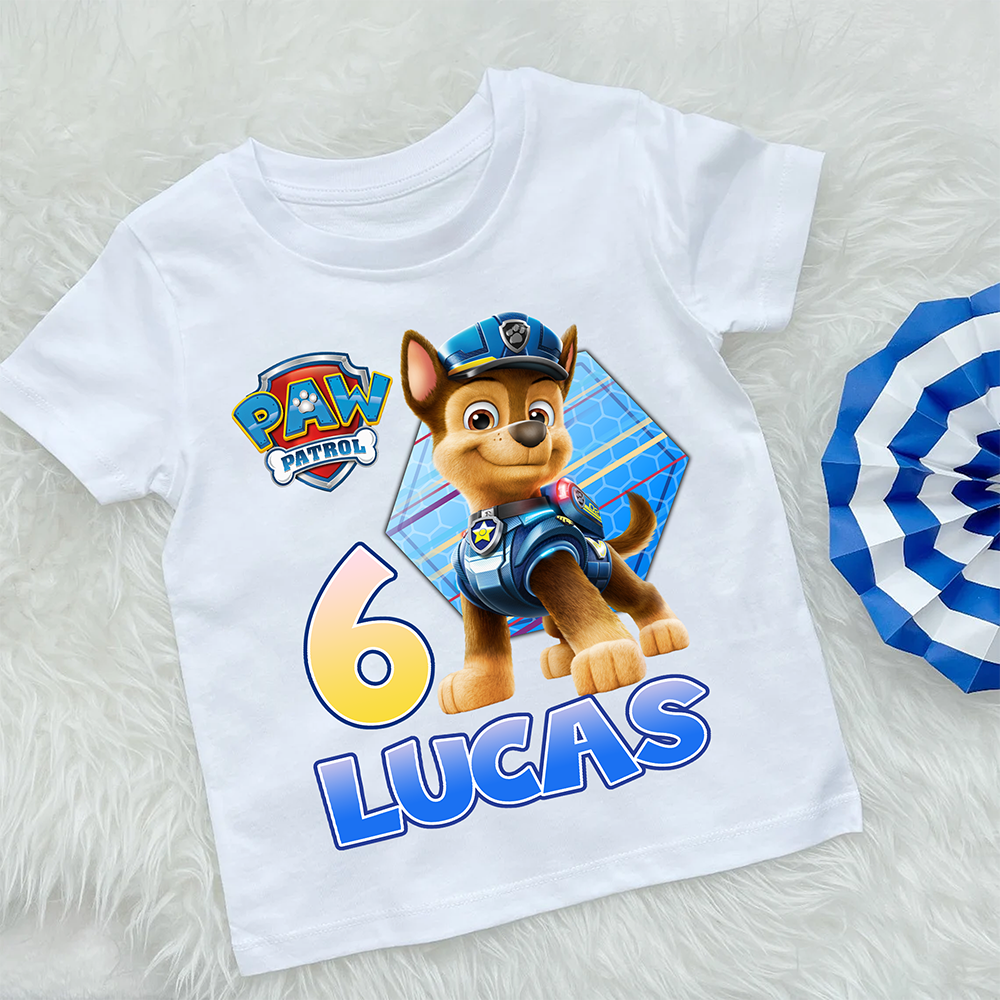 Personalized Chase Paw Patrol Birthday Shirt, Paw Patrol Birthday Party Shirt, Paw Patrol Shirt, Custom Name And Age