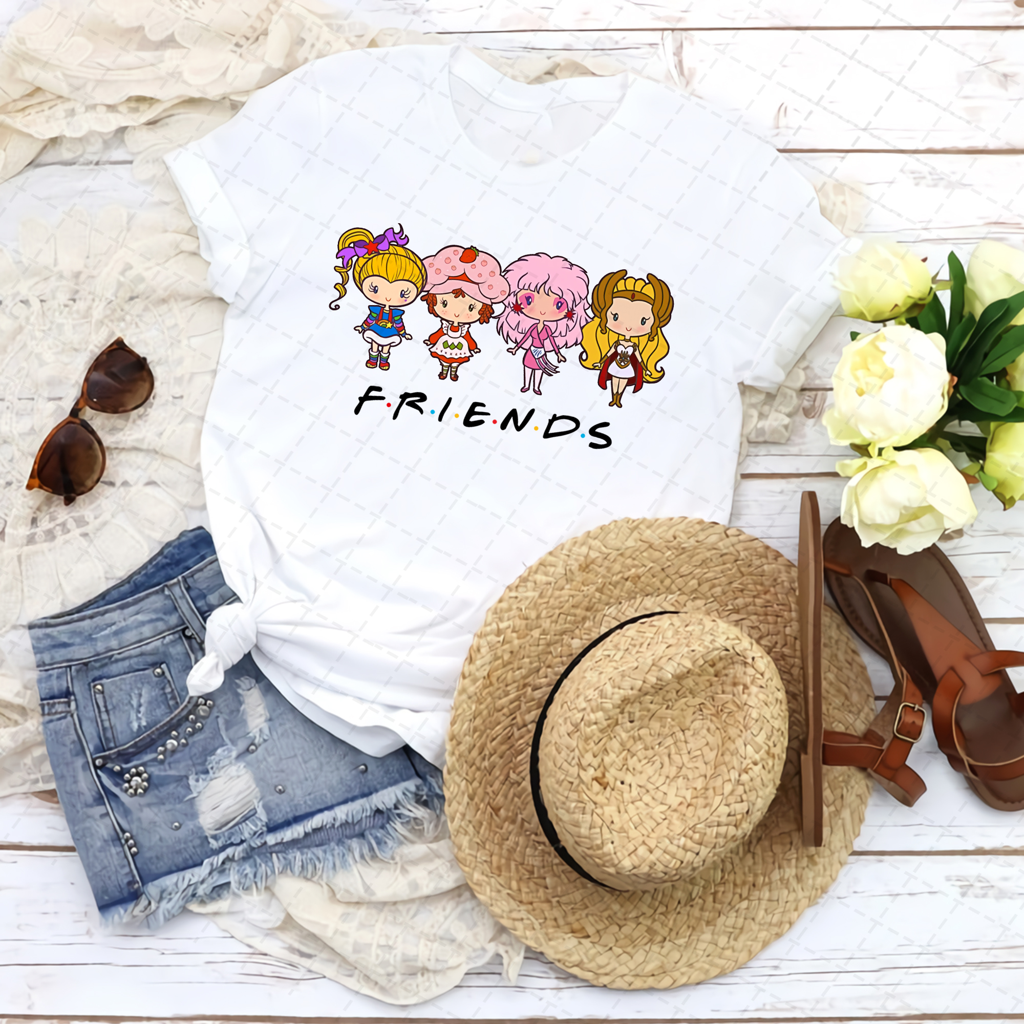 Cartoon Friends Nostalgia Tee ,80ss Cartoons SquadGoals Shirt, Disney Friends Shirt, Care Bears Strawberry Shortcake