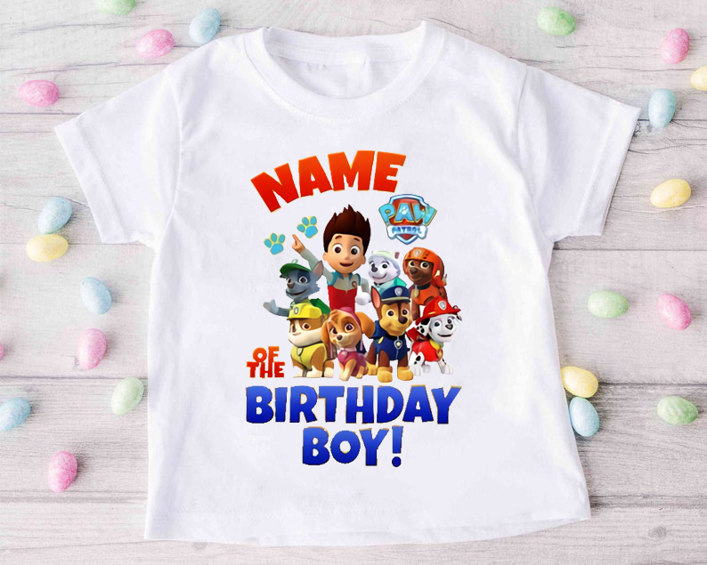 Paw Patrol Inspired Birthday T Shirt, Paw Patrol Theme Party, 100% cotton Personalized Shirt for Kids Matching Family shirts Christmas Gift