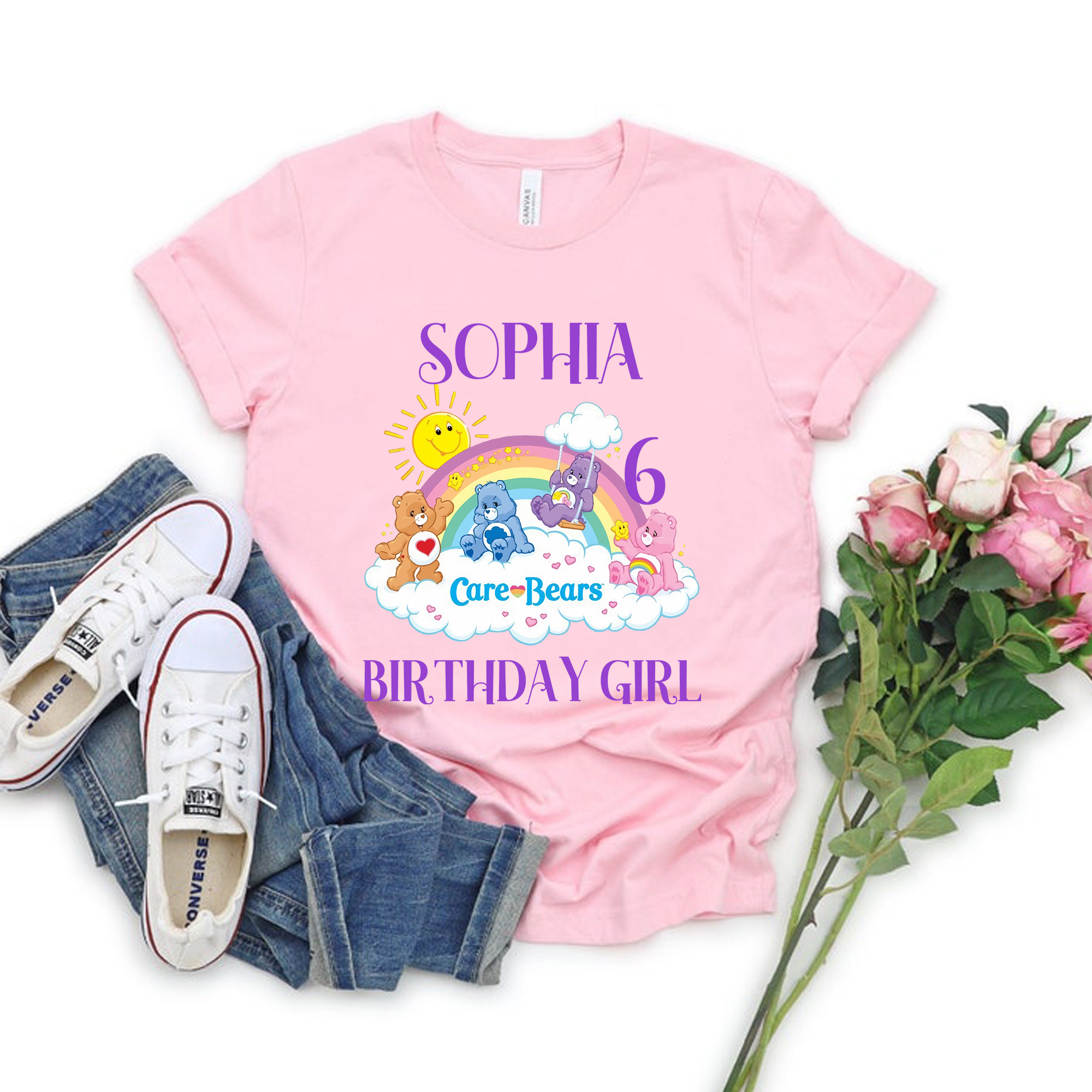 Care Bear Birthday Shirt,Care Bear Family Shirt,Care Bear Shirt,Custom Name And Age Shirt,Personalized shirt,Birthday Boy Girl Gift