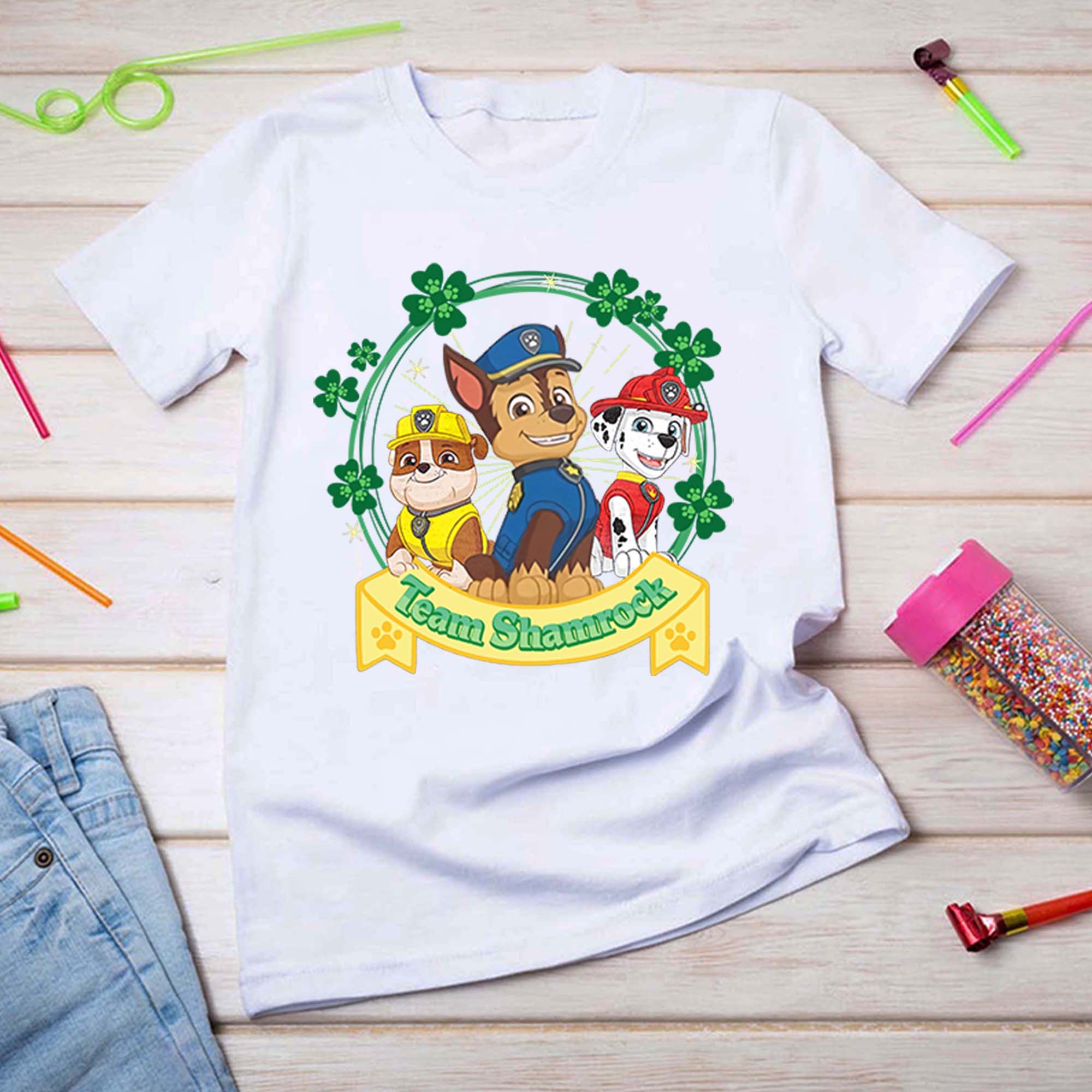 Personalized Paw Patrol Patrick shirt, Toddler Patrick Shirt, St Patrick Day Shirt, Paw Patrol Lucky Shirt, Shamrock Clover Toddler Kids T-Shirt