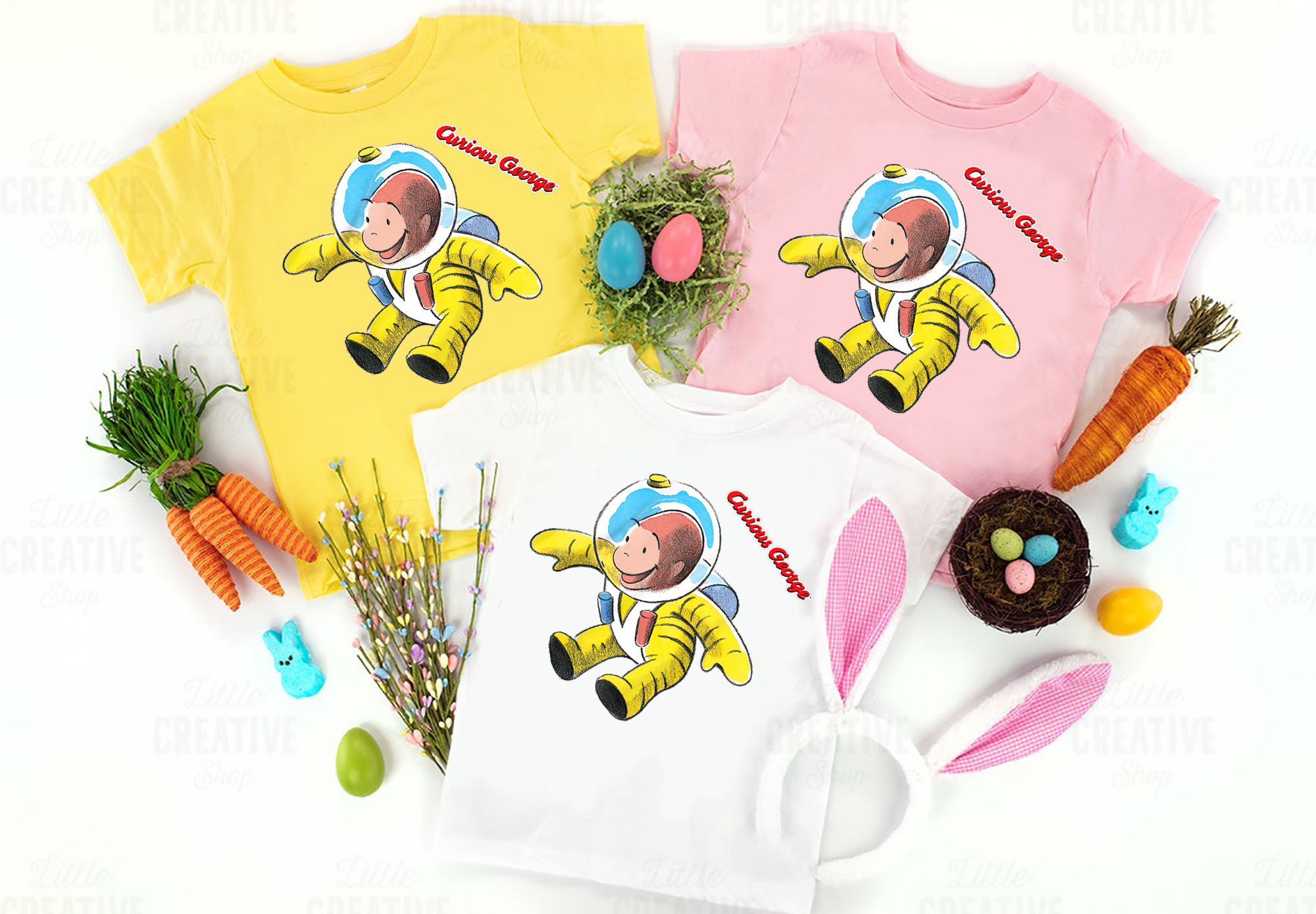 Curious George Happy Astronaut Portrait T-Shirt, Curious George Kids T-Shirt, Curious George Birthday Shirt