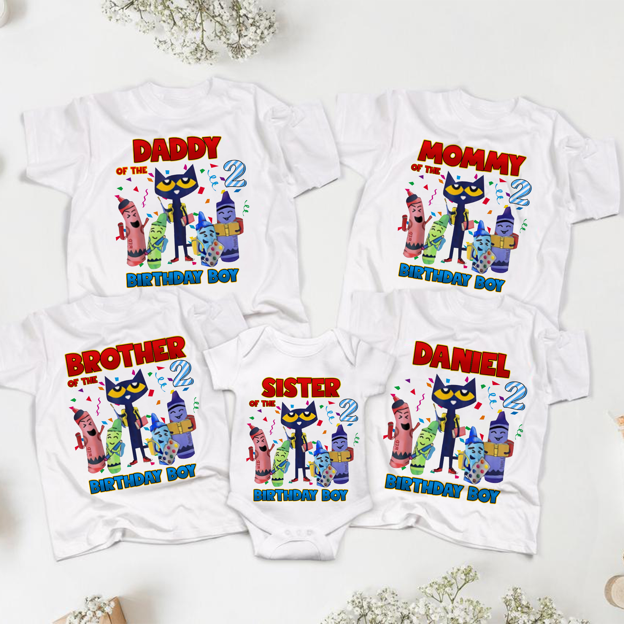 Personalized Pete The Cat Birthday Shirt Set, Custom Matching Family Birthday Shirt, Personalized Birthday Gifts