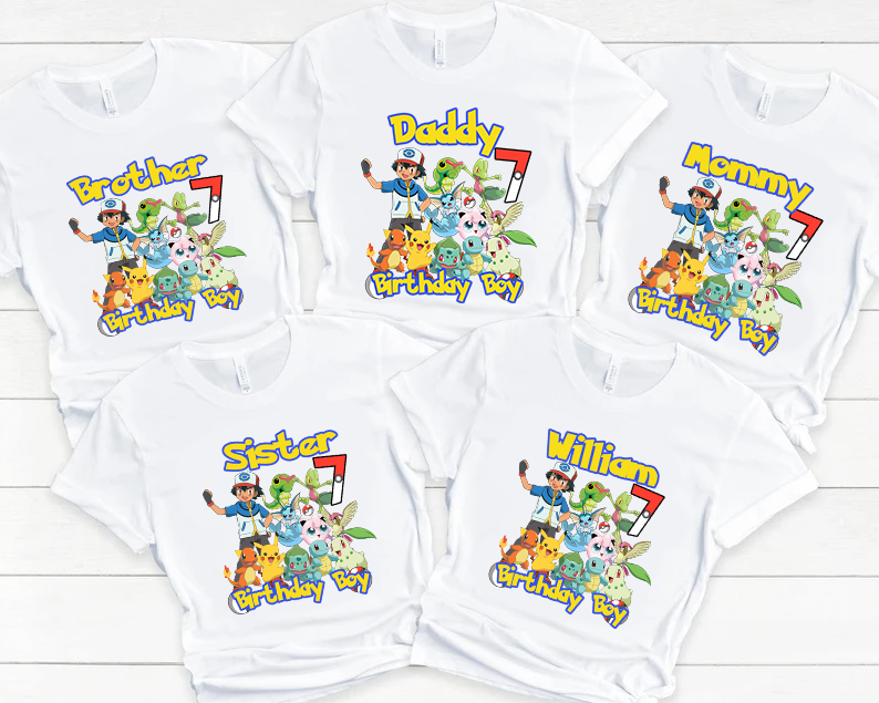 Pokemon Pikachu Birthday Shirt, Custom Matching Family Birthday Shirt, Personalized Birthday Gifts