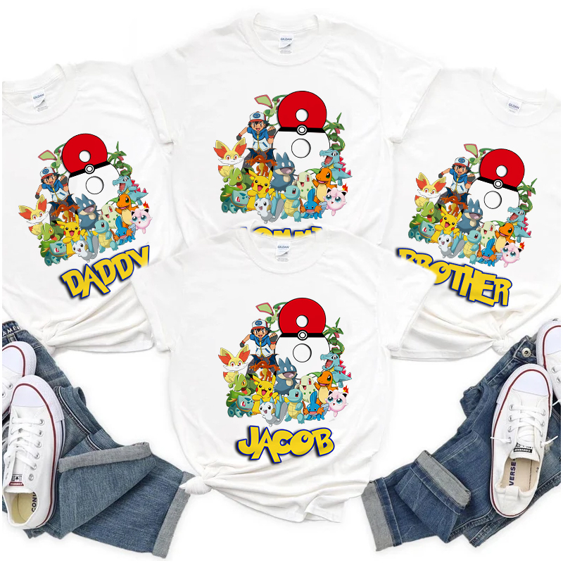 Custom Pokemon Birthday Family Shirts, Pok‚mon Matching Birthday Family, Birthday Kid, Birthday Gifts for Girl, Pikachu Shirt, cartoon gift
