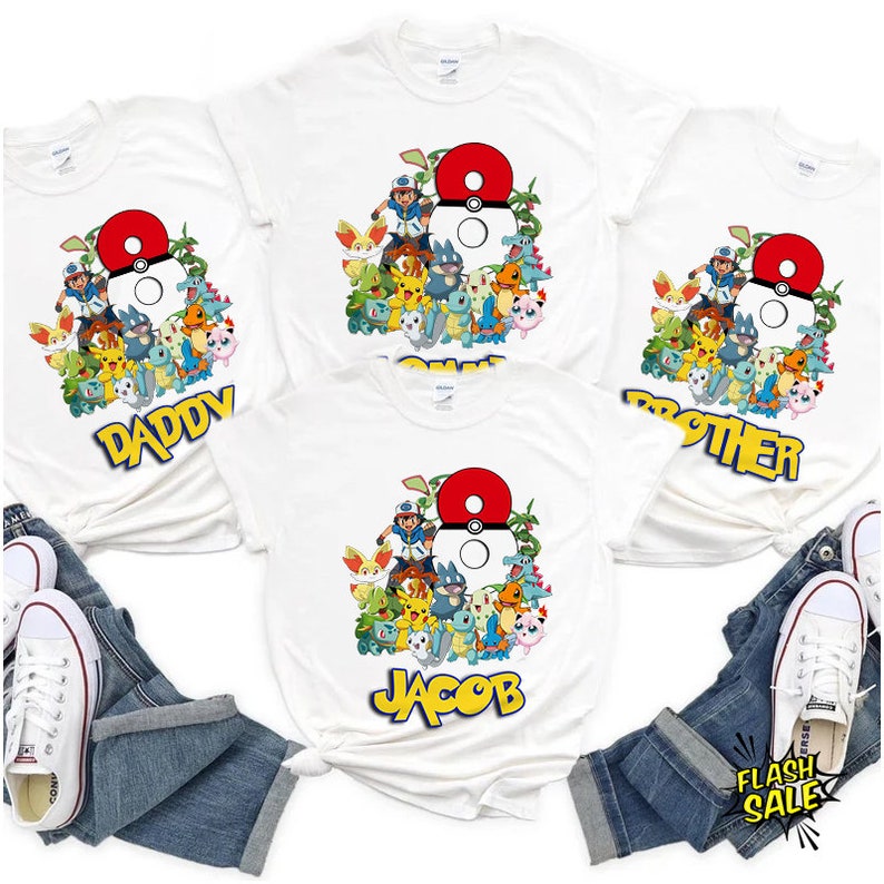 Custom Pokemon Birthday Squad Shirts, Pok‚mon Matching Birthday Family, Birthday Kid, Birthday Gifts for Girl, Pikachu Shirt, cartoon gift