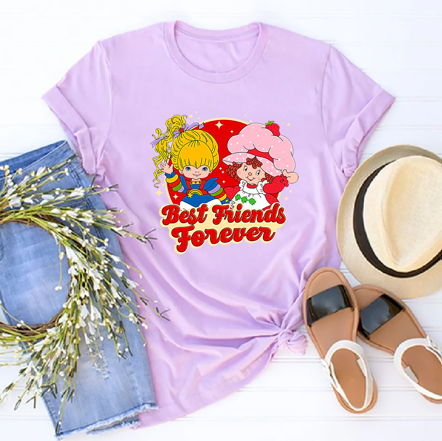 Strawberry Shortcake & Rainbow Brite Shirt, 80ss Friends Matching Shirts, Rainbow Brite Shirt, 80ss Cartoon Shirt, Strawberry Shortcake