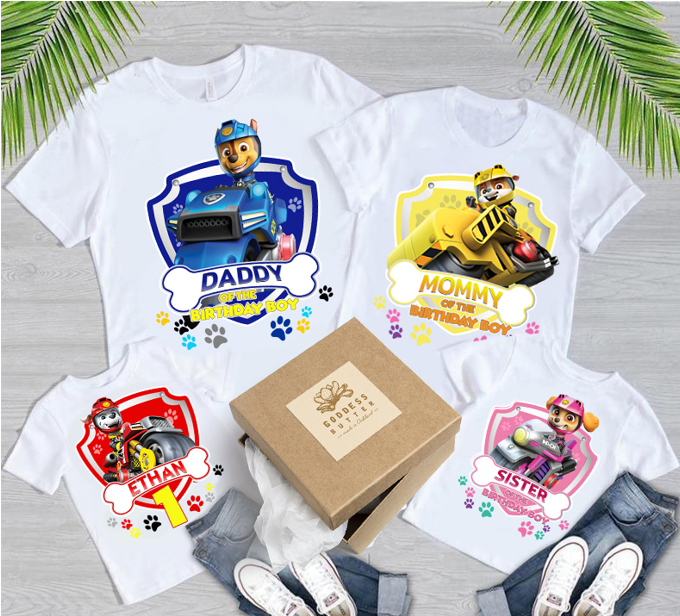 Moto Paw Patrol Birthday Shirt, Personalized Paw Patrol Shirt for Kids, Paw Patrol Matching Birthday Shirt