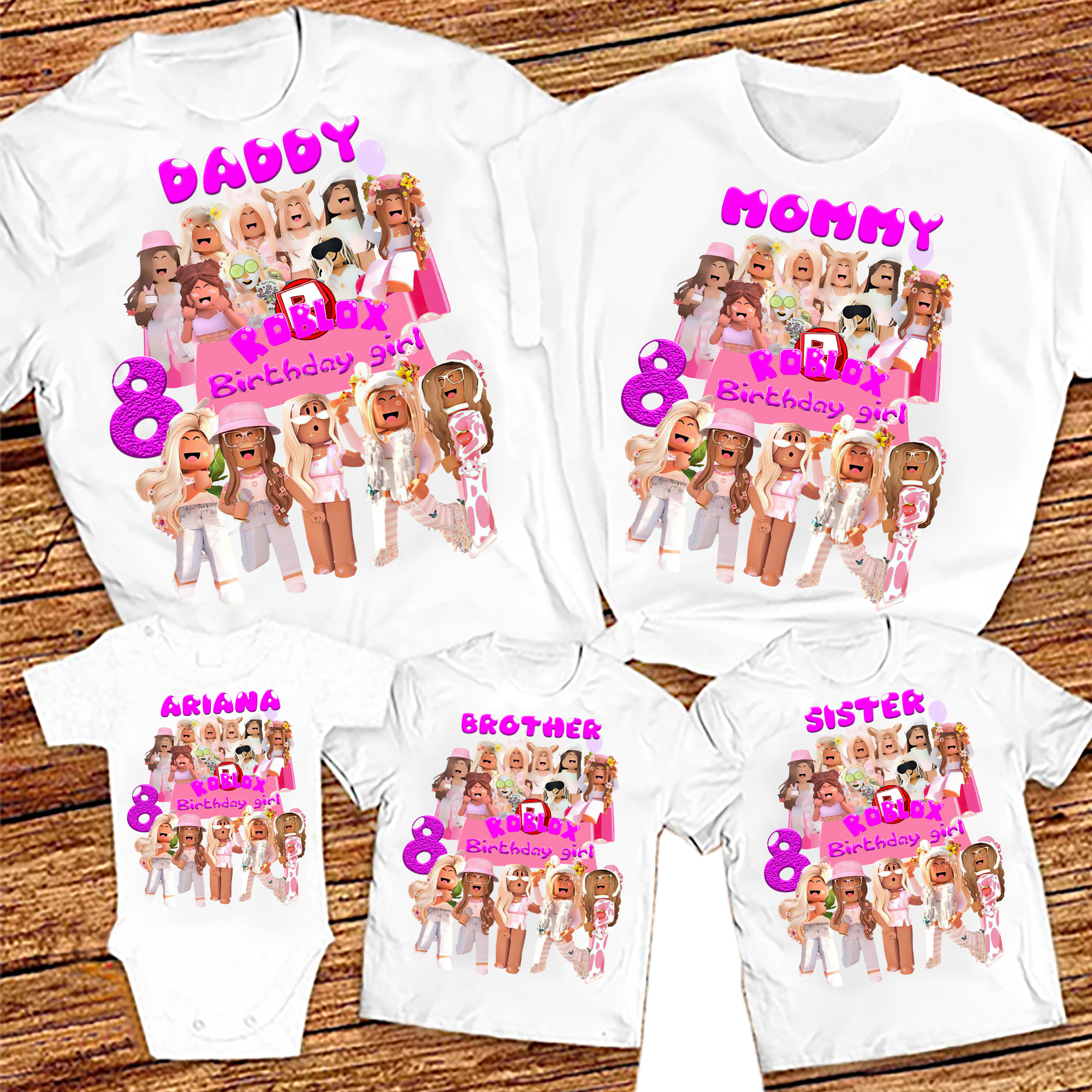 Personalized Roblox Girl Birthday Shirt, Custom roblox Matching Family Shirt, Personalized Name and Age girl gift shirt