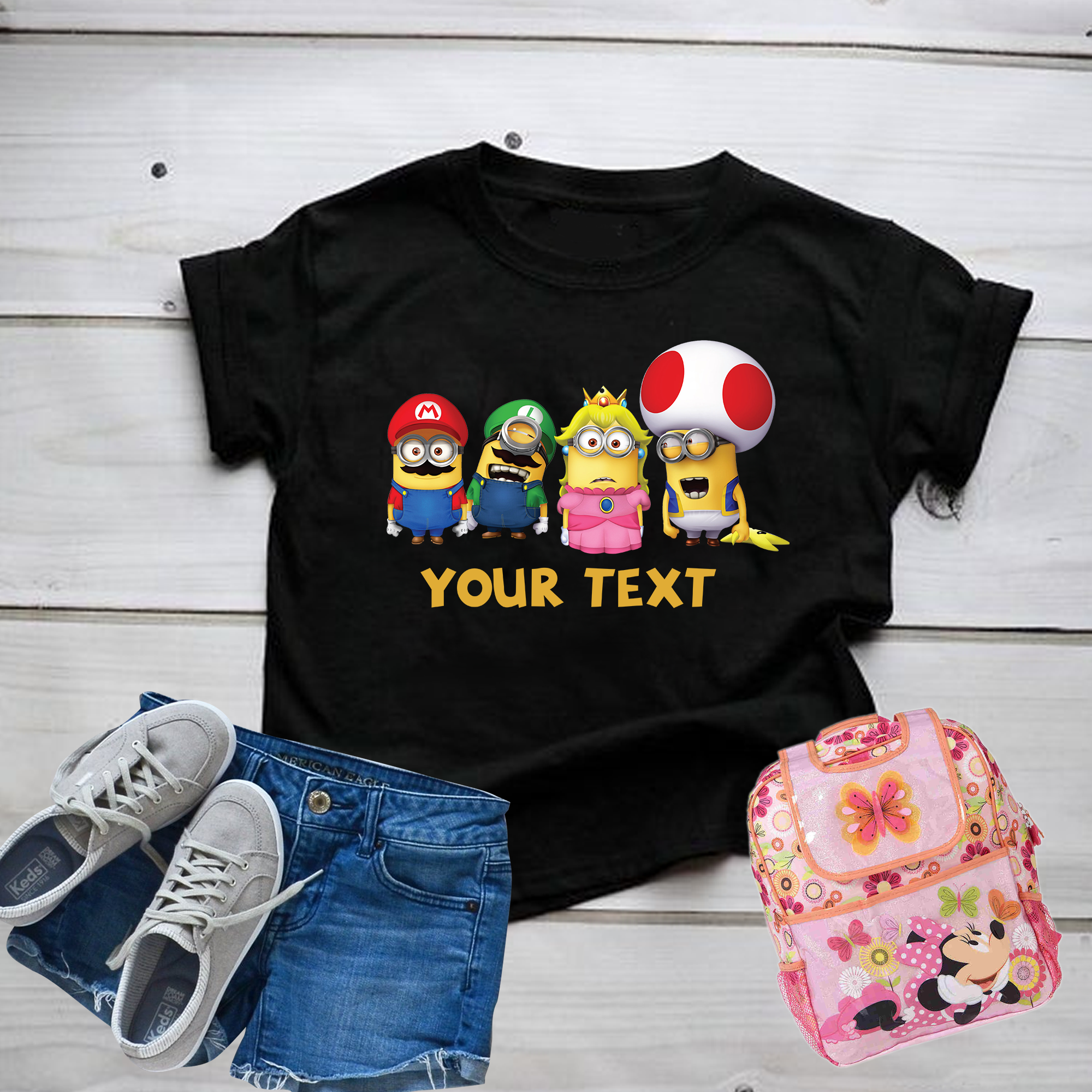 Custom Text Minions Super Mario Cosplay Shirt