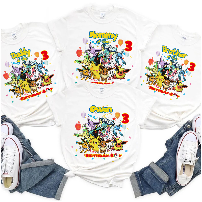 Pokemon Eevee Evolution Birthday Shirt, Custom Matching Family Birthday Shirt, Personalized Birthday Gifts