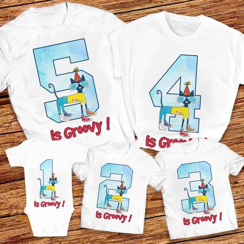 Personalized Pete The Cat Is Groovy Birthday Shirt, Funny Blue Cat Cartoon Kids Toddler shirt, Custom Name and Age Gift For Son Daughter