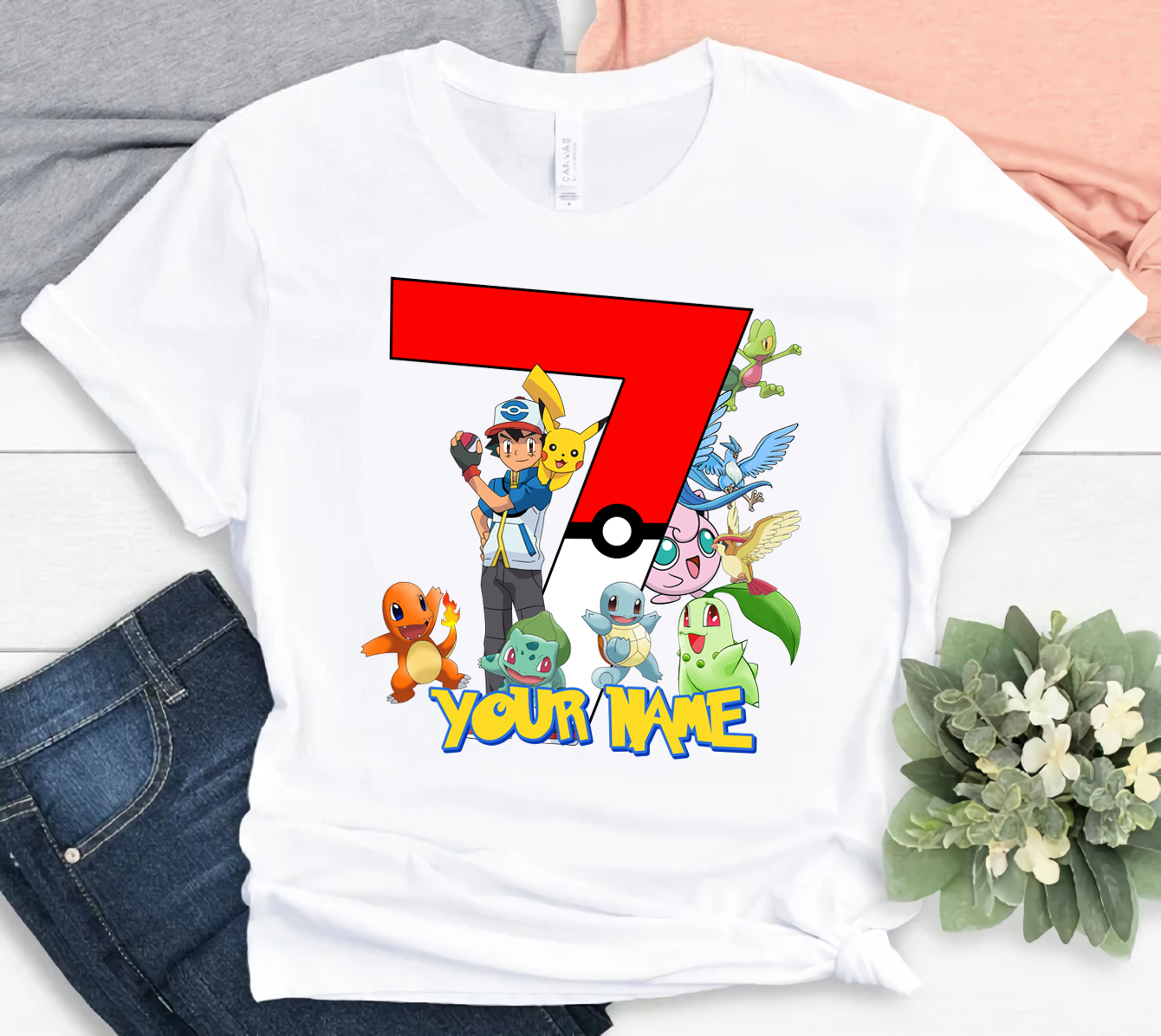 Pokemon Birthday Shirt, Funny Pikachu Game Cartoon Kids Toddler, Custom Personalized Birthday Gift For Son, Family matching Shirts