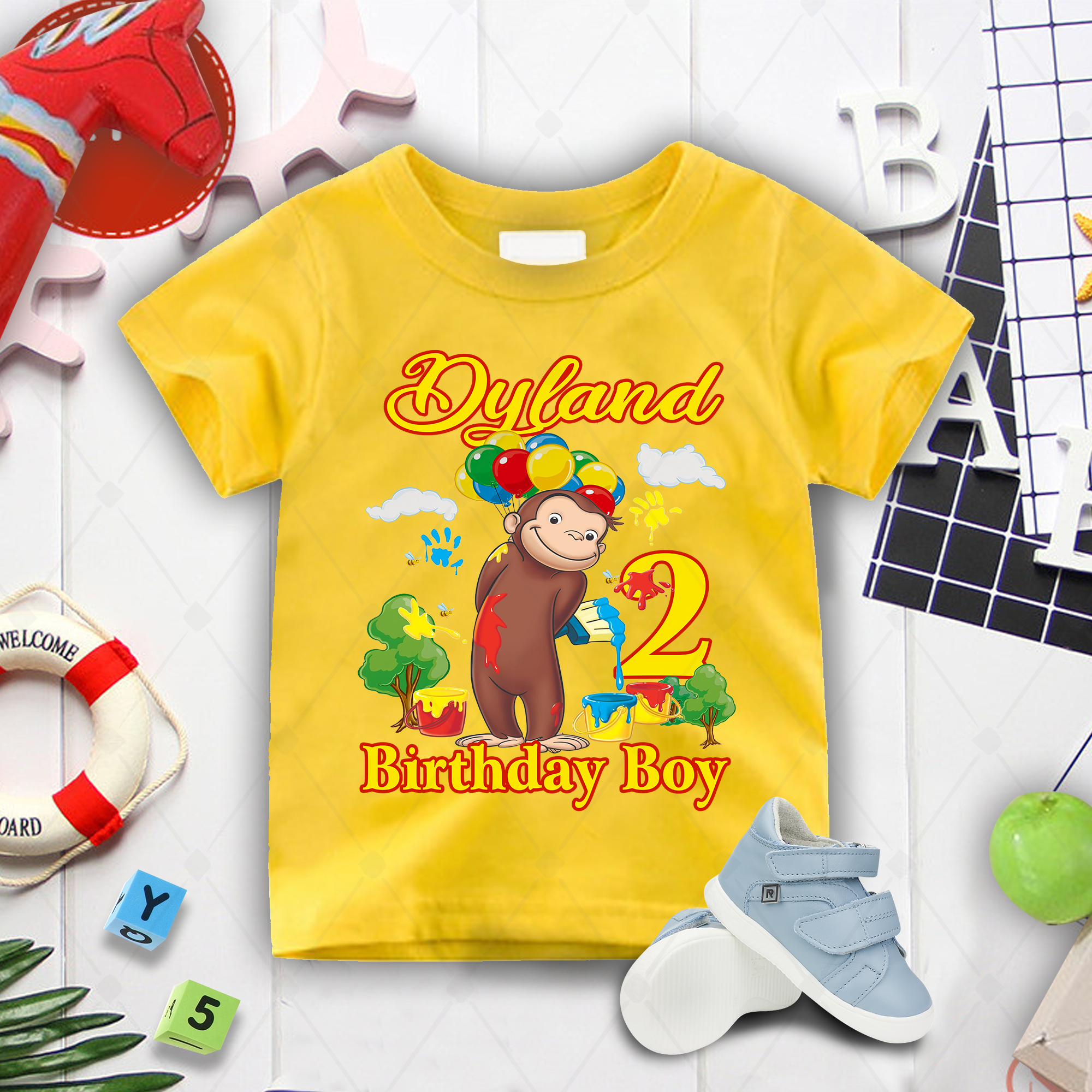 Curious George Kids Shirt, Curious George Birthday Gifts, Birthday Boy Shirt Gifts, Custom Name And Age