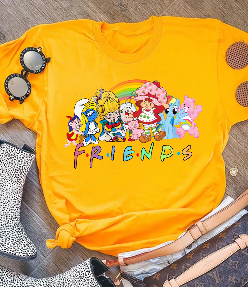 Friends From The 80ss Cartoon Shirt, Rainbow Brite And Strawberry Shortcake, A Little Pony, Care Bears, Smuf Friends Shirt
