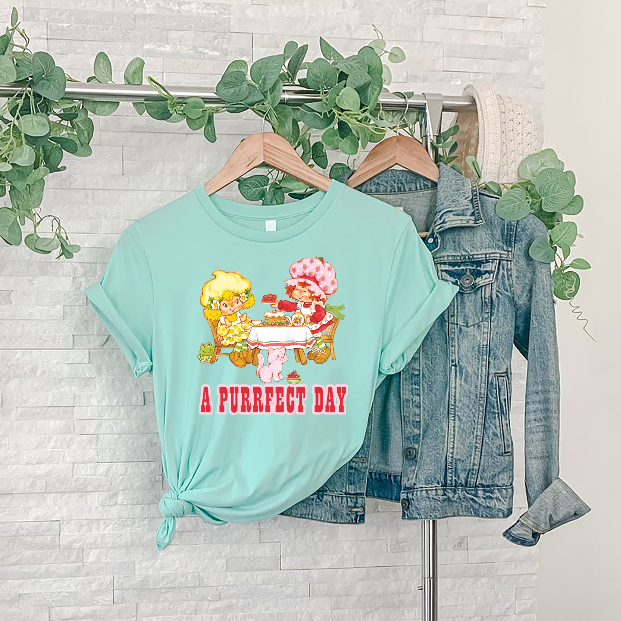 Strawberry Shortcake Shirt, A Perfect Day Shirt, 80s Cartoon Shirt, Rainbow Brite Tee, Cartoon Custard Cat Retro Shirt