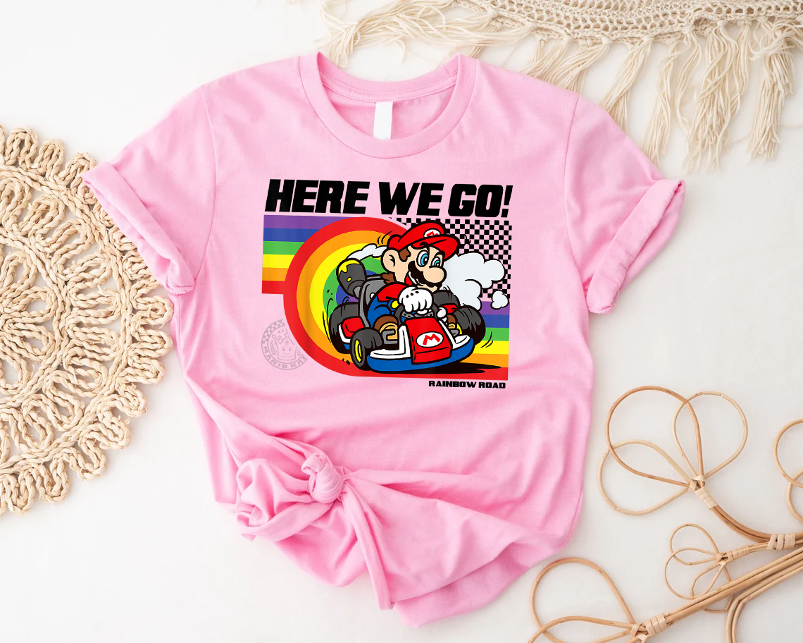 Super Mario Kart Pride Rainbow Road Here We Go T-Shirt, Super Mario LGBT Shirt, Pride Month 2022 Shirt
