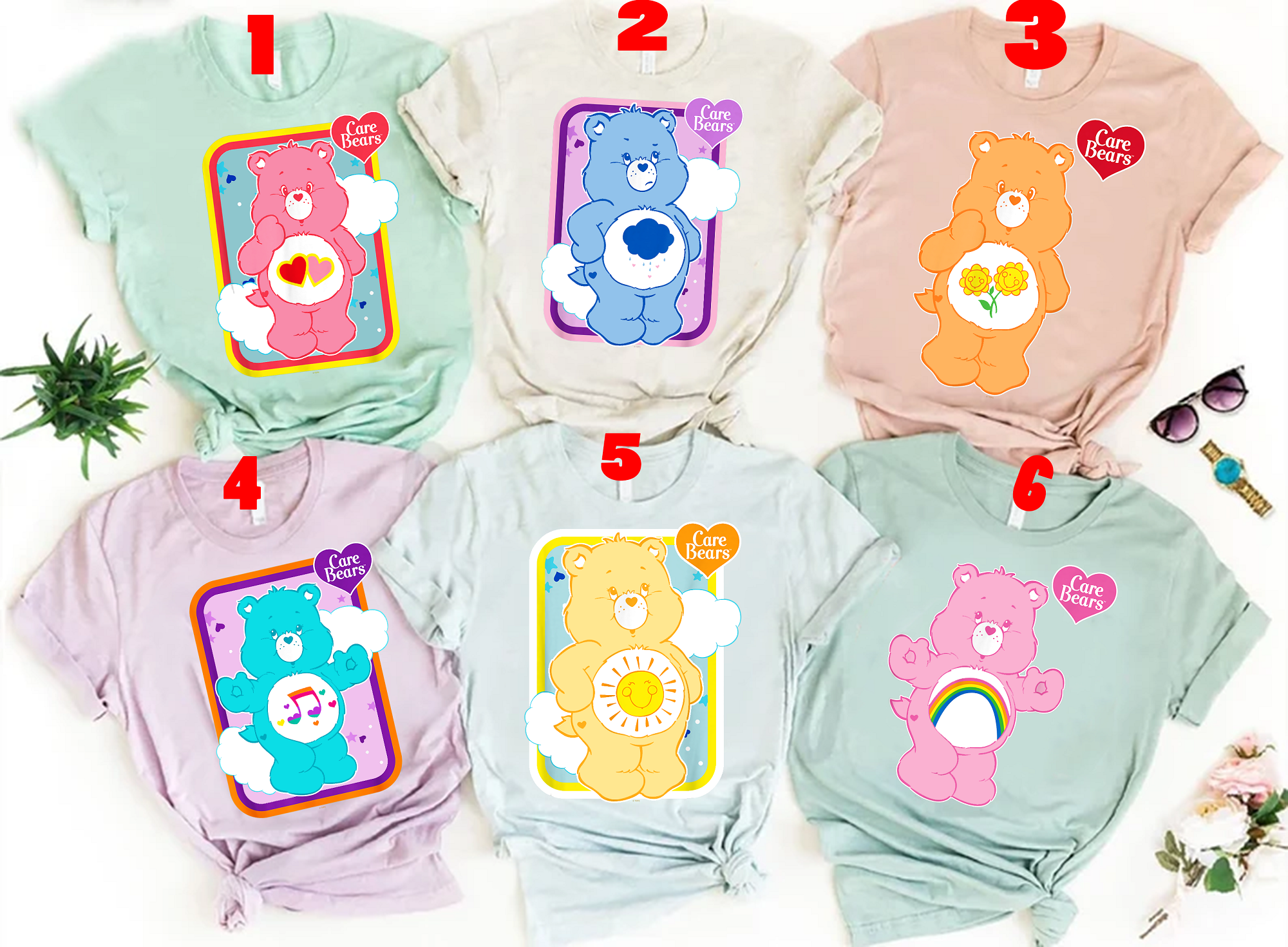 Care Bears T Shirt, Care Bear Graphic Tee,Shirt for Friends Groups, Care Bears Cheer Bear Funshine Bear Tender Heart Bear Tee, Rainbow Bears