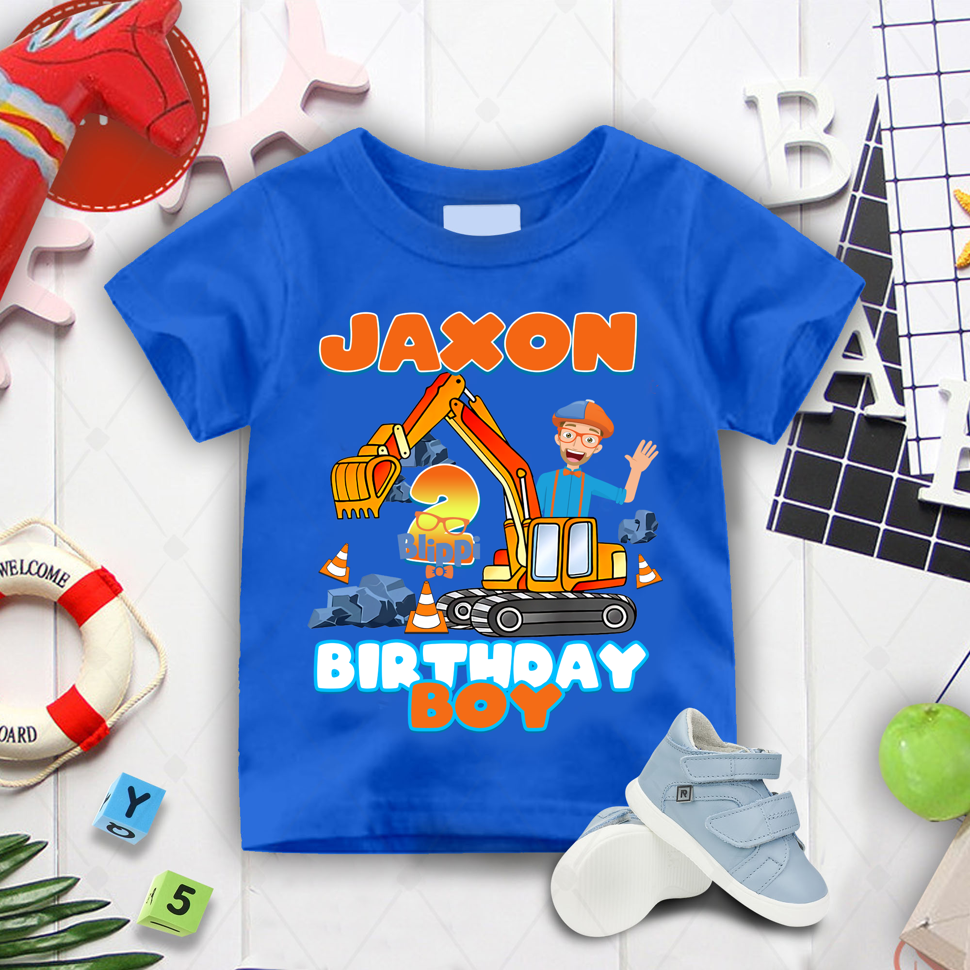 Blippi Birthday Boy Shirts, Blippi Excavator Shirt, Blippi Theme Party, Custom Name And Age