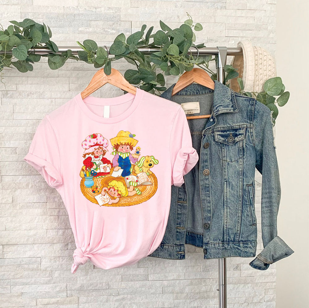 Strawberry Shortcake And Huckleberry Pie With Tom-tom Dog Shirt, Pupcake Shirt, Strawberry Pie Custard Shirt, 80s Cartoon Shirt