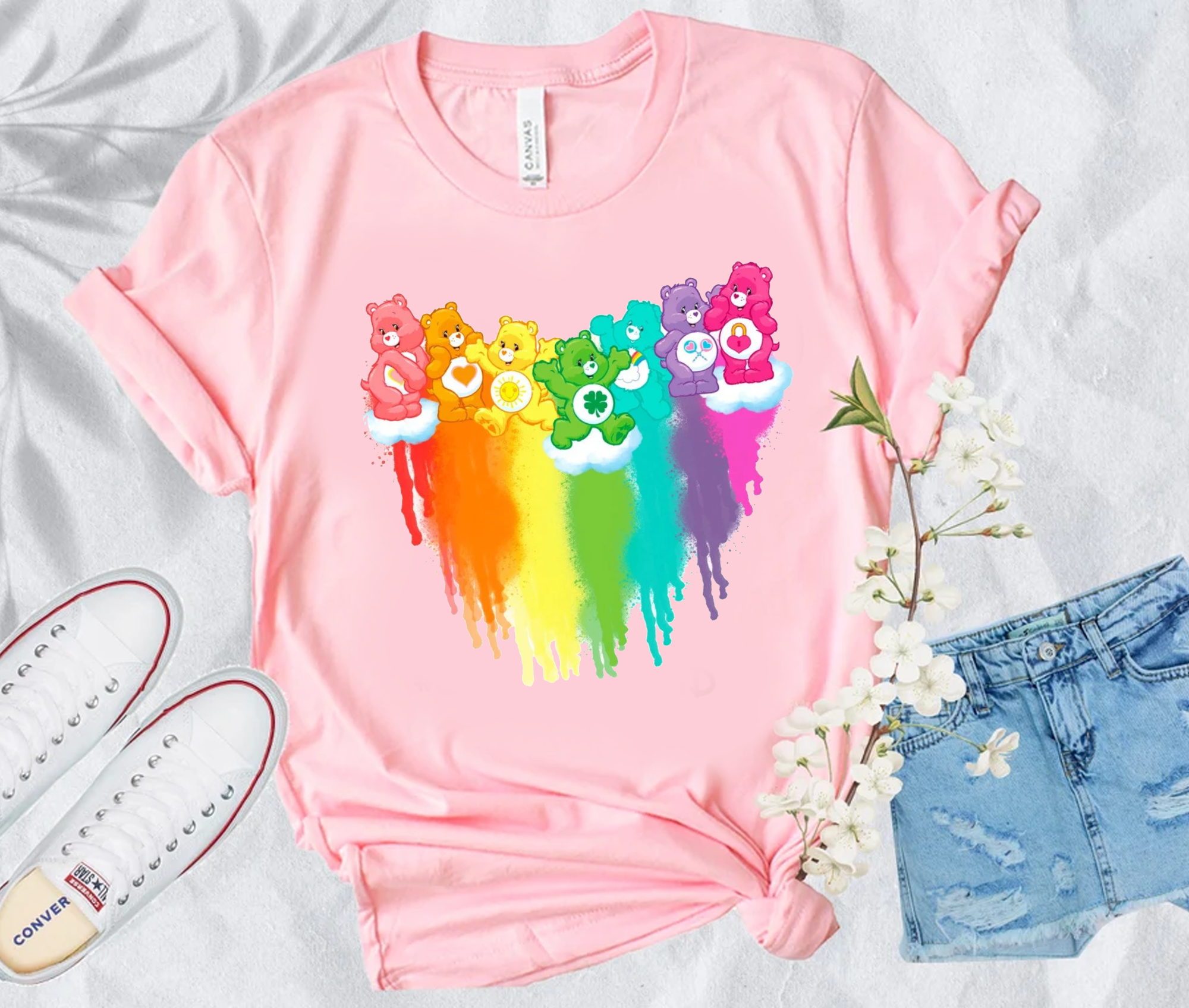 Carebears Heart Shirt, Care Bears Rainbow Shirt, Bears Party Shirt for Friends Groups, Care Bears Cheer Bear Funshine Bear Tender Heart Bear Shirt