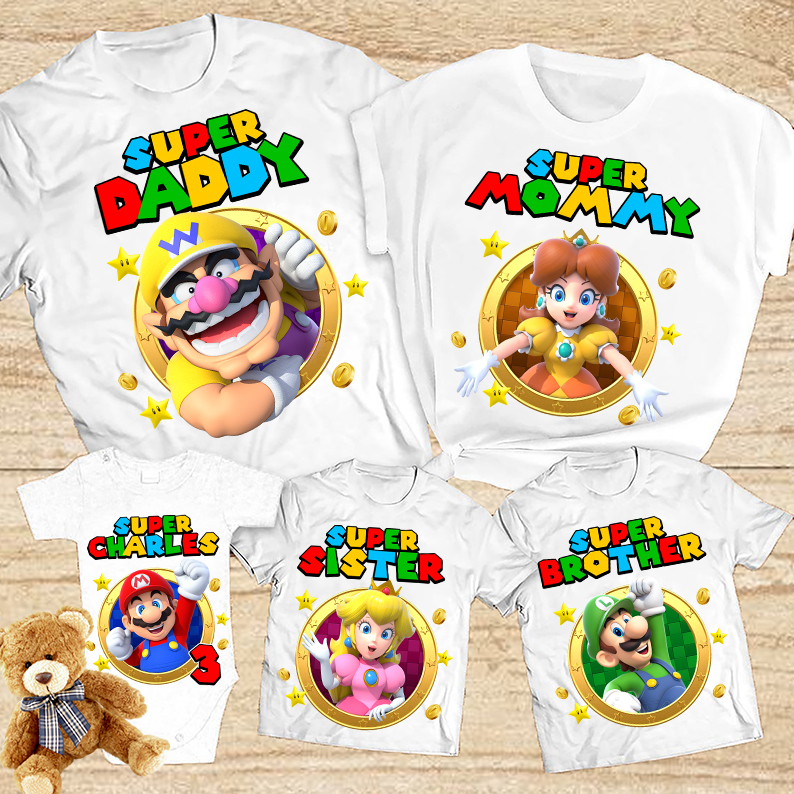 Super Mario Birthday Shirt, Super Mario Family Shirts, Mario Bros Custom Birthday Shirt, Mario and Luigi Inspired Theme Party