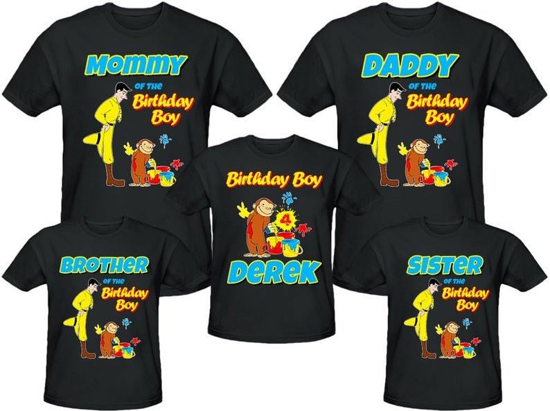 Curious George Birthday Shirt Personalized Name and Age Customized Curious George Family Shirts