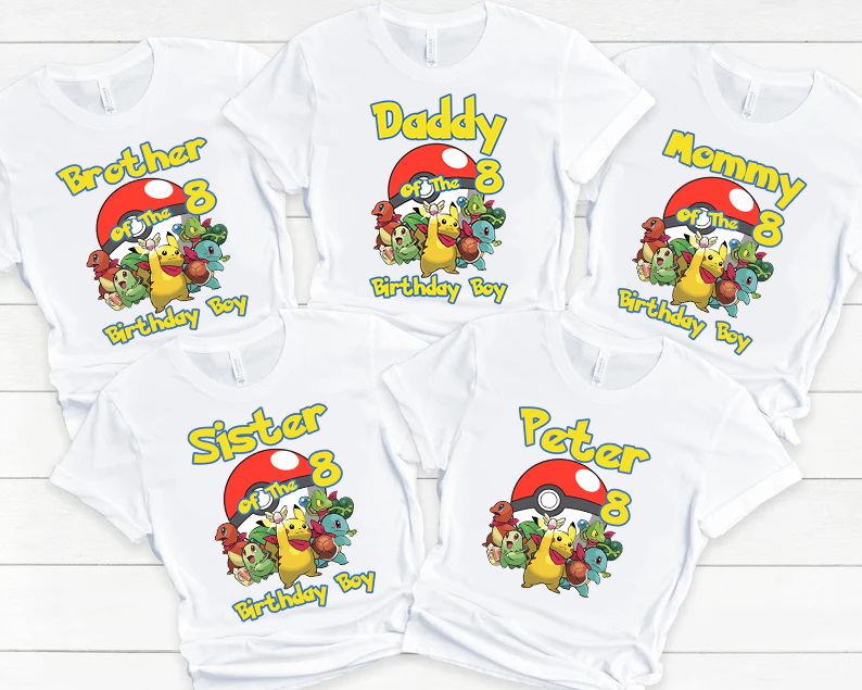 Personalized Birthday Pokemon Family Shirts, Pikachu Birthday Family Shirt, Birthday Pokemon Kids Shirt, Pokemon Cartoon