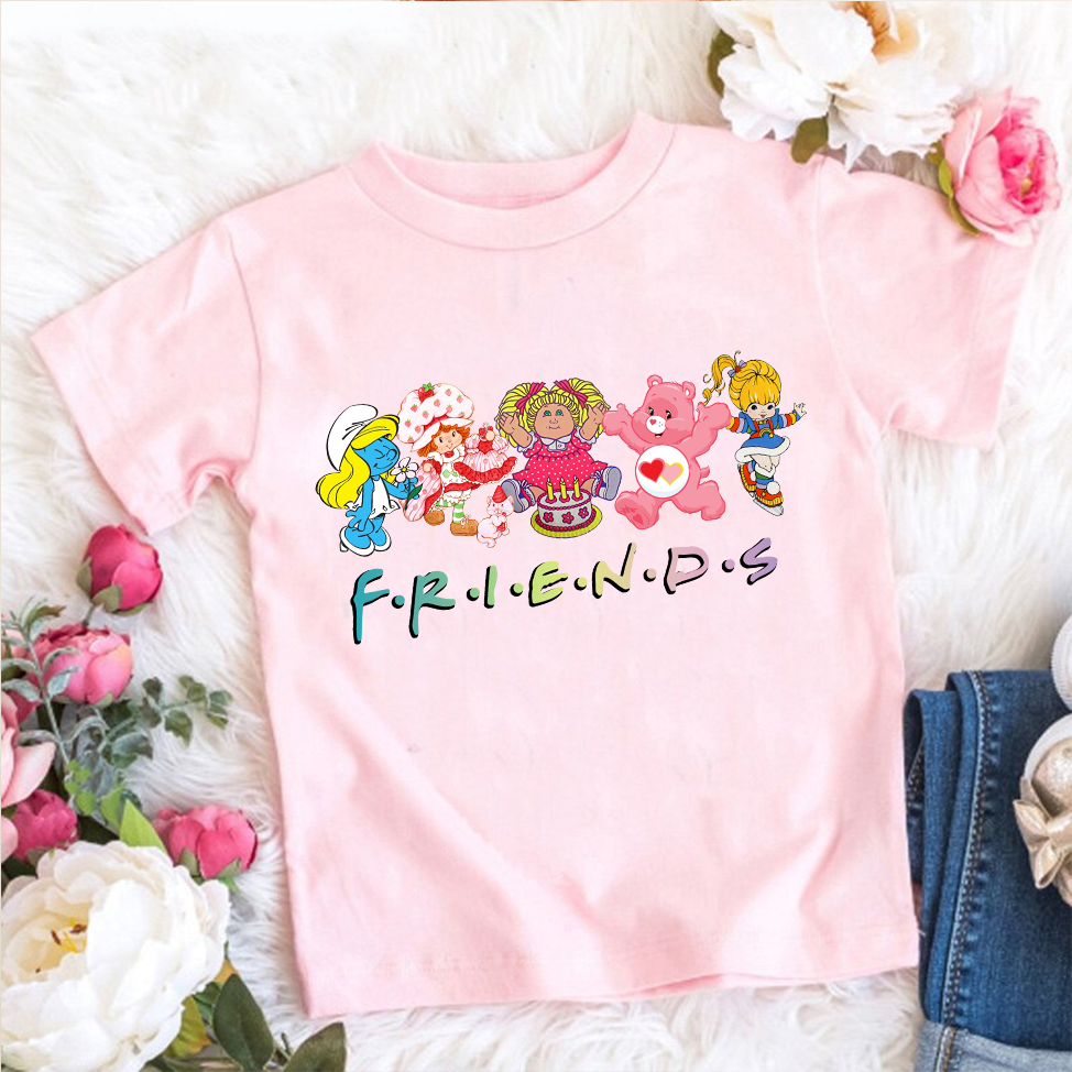 80s Friends Shirt, Friends Cartoon Tee, Care Bears And Strawberry Shortcake Lover Shirt, Friends Shirt, Cute Cartoon Friends Nostalgia Pastel A T Shirt