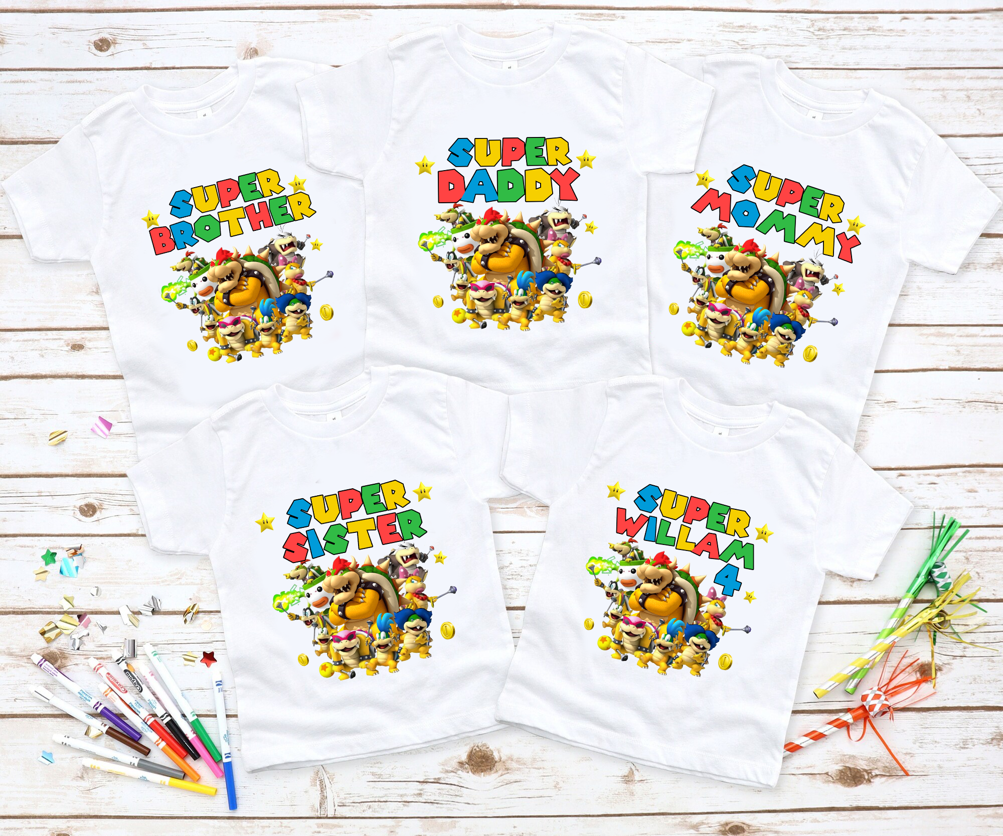 Personalized Bowser Birthday Shirt, Super Mario Party Birthday Custom Gift Kids Family Matching Shirt