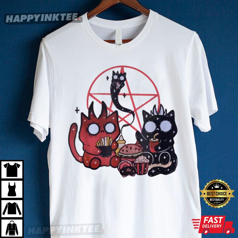 Kawaii Pastel Goth Cute Demon Cats Pentagram Fries Chill Gift T-Shirt