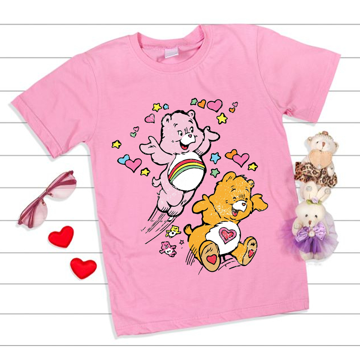 Care Bear T-shirt, Cute Care Bears In The Clouds Shirt, Care Bear Mama Bear Rainbow Shirt, Care Bears Gift For Kids, bear lover shirt