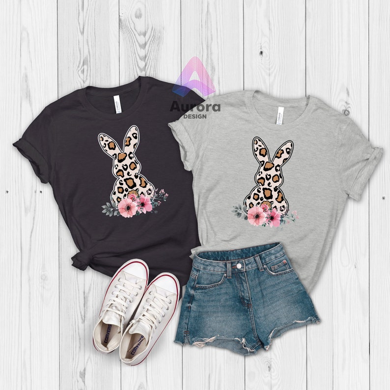 Easter Bunny T-shirt, Leopard Easter Bunny Tees, Floral Easter Bunny Shirt, Easter Day Gift Shirt, Leopard Print Bunny Shirt For Easter Day