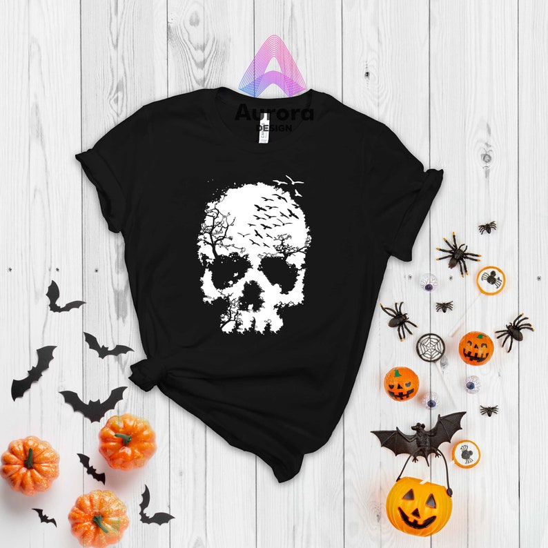 Halloween Skull T-shirt, Spooky Season Shirts, Skeleton Tees, Scary Shirts, Unisex Halloween Graphic Shirts, Funny Shirt, Ghost Shirt