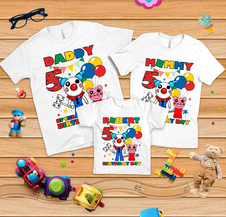 Piggy Roblox Birthday Shirt, Game Kids Birthday Shirt, Kids Birthday Family Shirt, Funny Peppa Pig Clown Cartoon Kids t-shirt