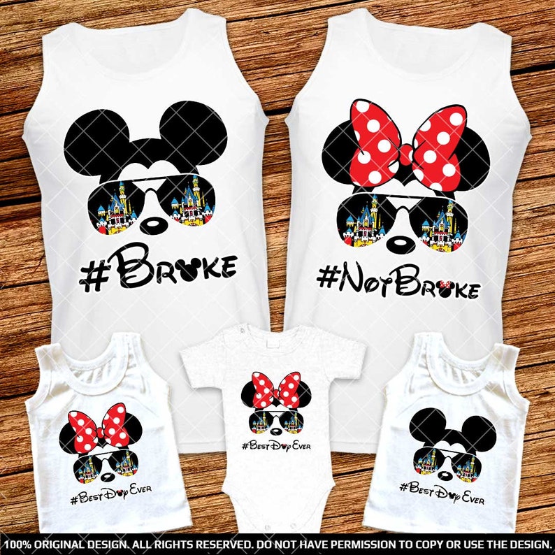 Funny Disney Broke and Not Broke family Tank Tops Disney world Tanks disneyland Tanks Disney family Mickey and Minnie Best Day Ever Tank Top