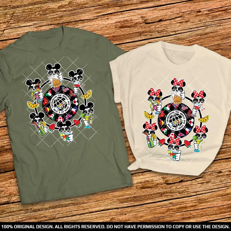 Mickey and Minnie Mouse Conquering the World one Drink at a time 2022 Disney Epcot Adult Shirts World Traveler Shirt Disney Drinking Shirts