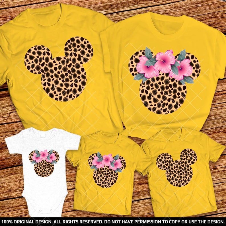 Mickey and Minnie head Cheetah print Family Shirts Animal Kingdom Theme Park family shirts Safari Adventure Group Shirts Safari Mode Shirts