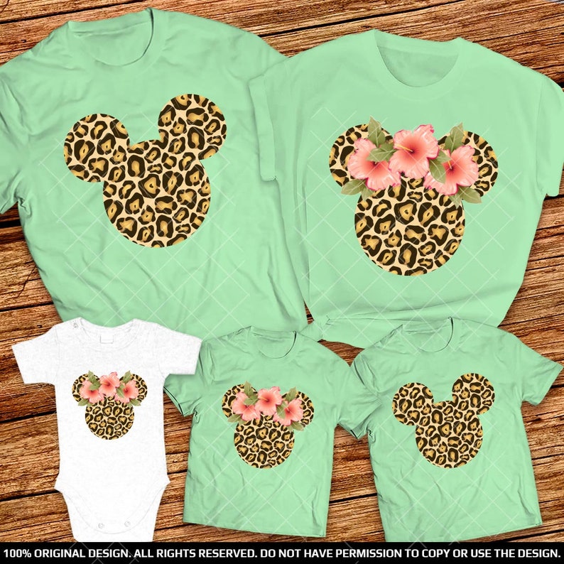 Mickey and Minnie head Leopard print Family Shirts Animal Kingdom Theme Park family shirts Safari Adventure family Shirts Safari Trip Shirts