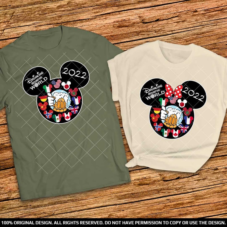 Epcot Countries Drinking Couple Shirts Drinking around the World Epcot Disney Cheers Beers and Mickey Ears Epcot Food and Wine Fest Shirts